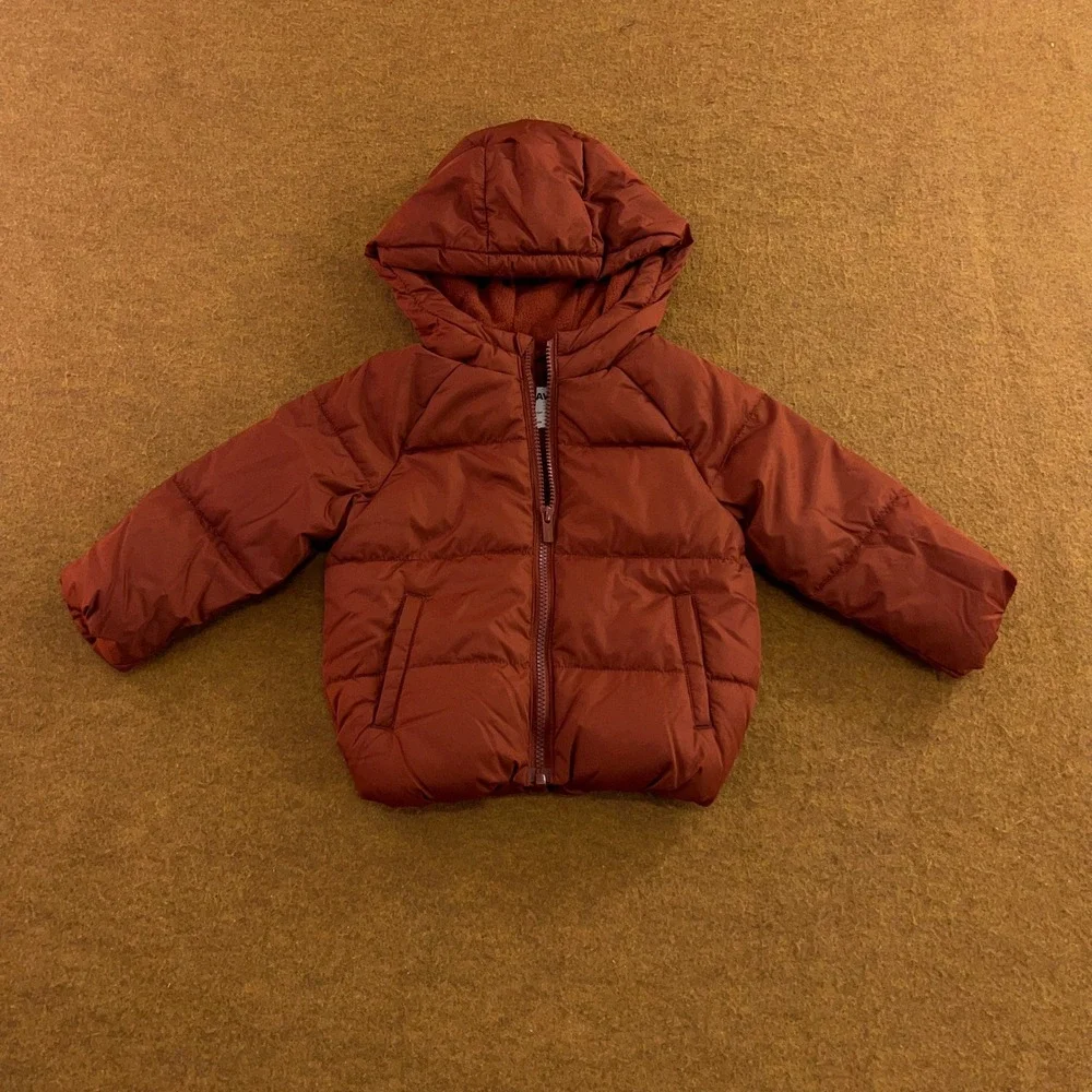 Old Navy Toddler 2T Rust Orange Water-Resistant Hooded Puffer Jacket New